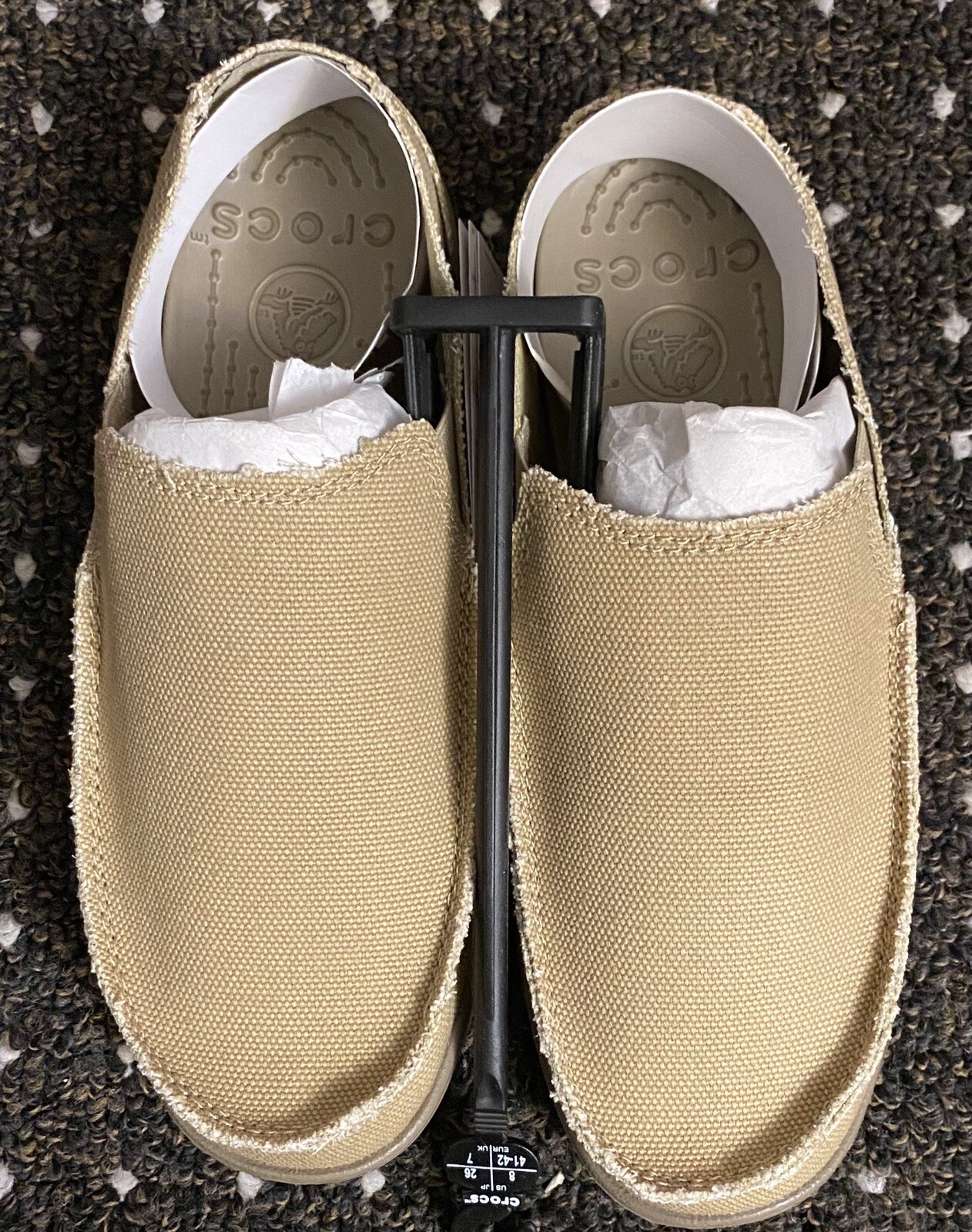Crocs Santa Cruz Loafer Shoes Mens Size 8 Khaki Canvas Slip On (9823)*