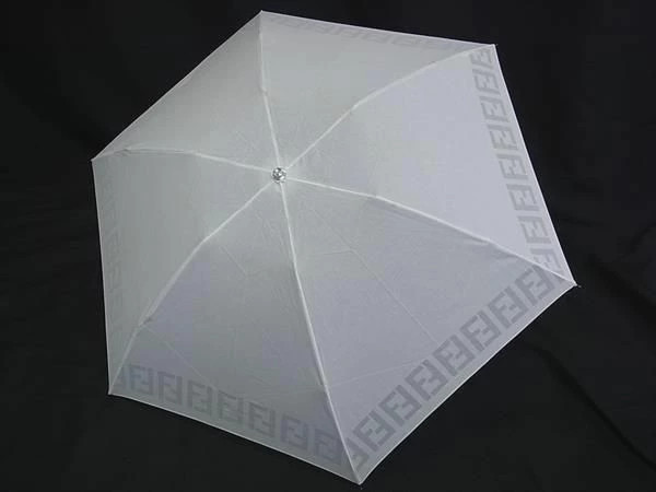Fendi DH6341 Zucca Foldable Umbrella 3 Section Ivory Authentic Luxury