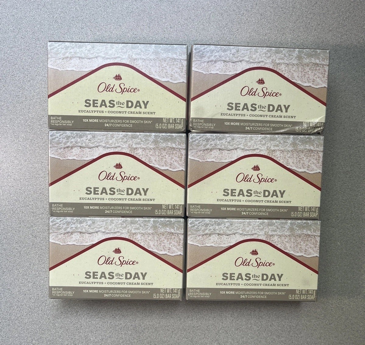 6x Old Spice Bar Soap Seas The Day Eucalyptus & Coconut Cream 5 Oz
