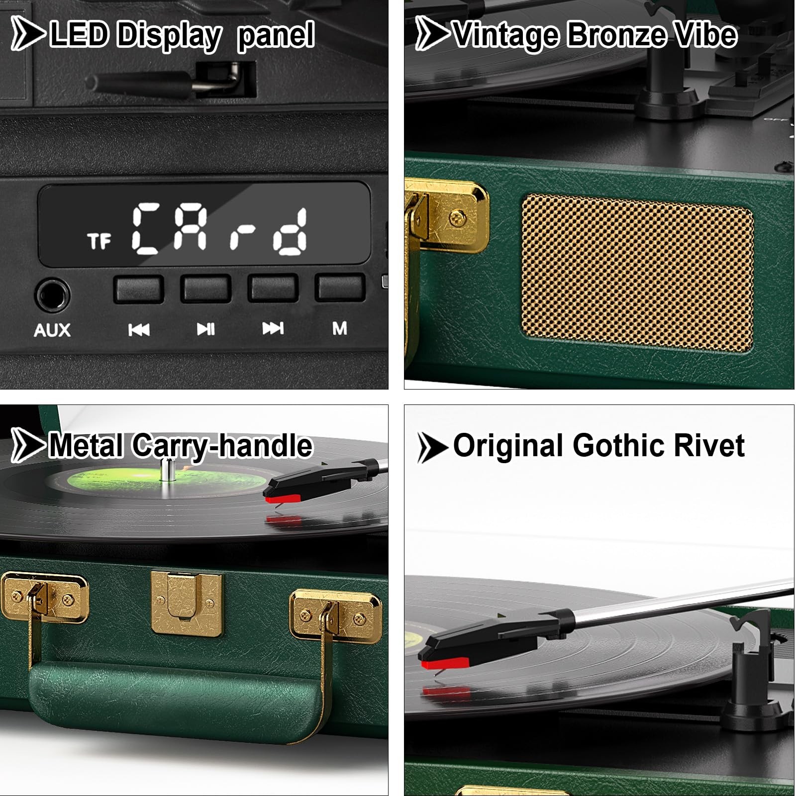 Vintage 3-Speed Bluetooth Record Player, Portable Suitcase Turntable with Bui...