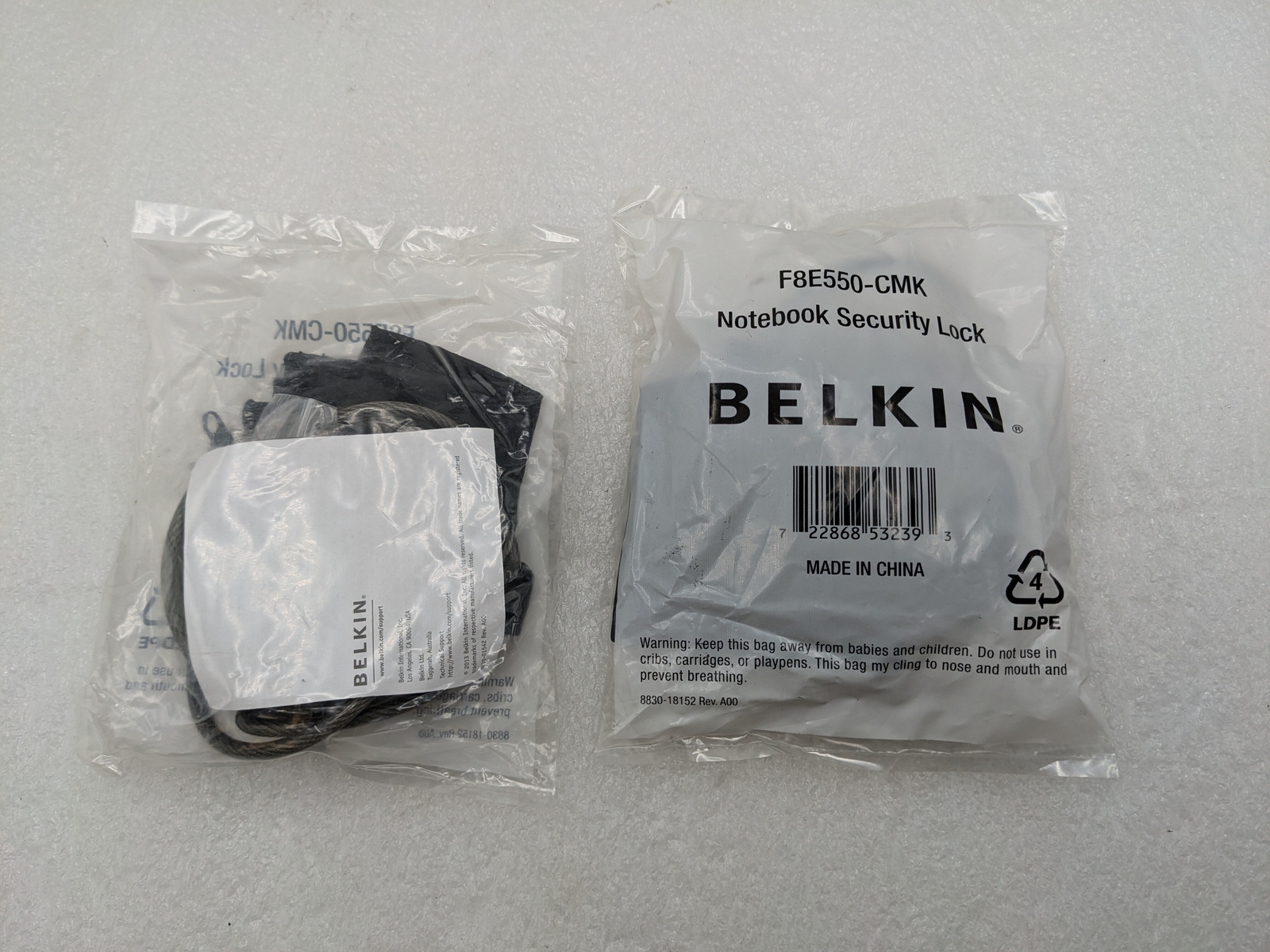 LOT OF 2 Belkin F8E550-CMK Notebook Security Lock Master + Steel Cable Kit Bag