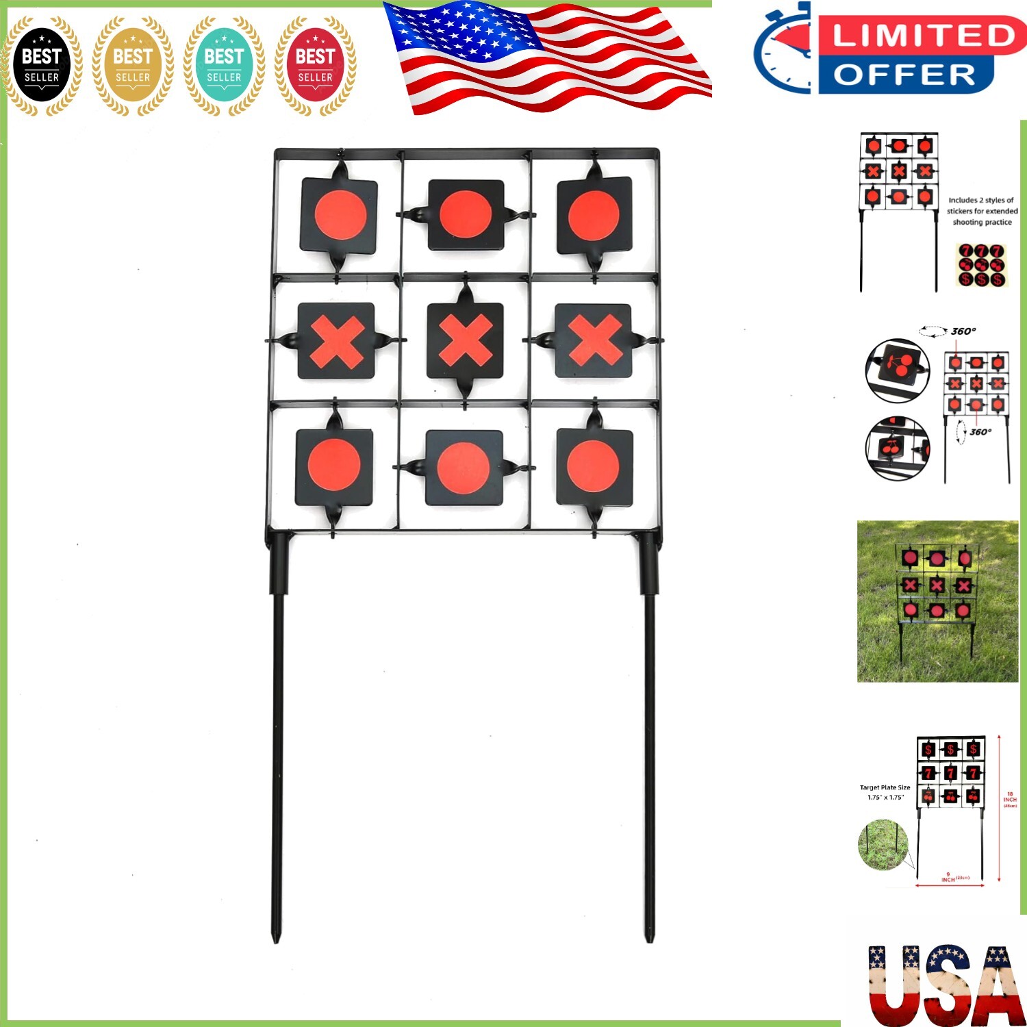 Compact Spinning Airsoft Target with Dual Tic-Tac-Toe Decals - Fun for All Ages