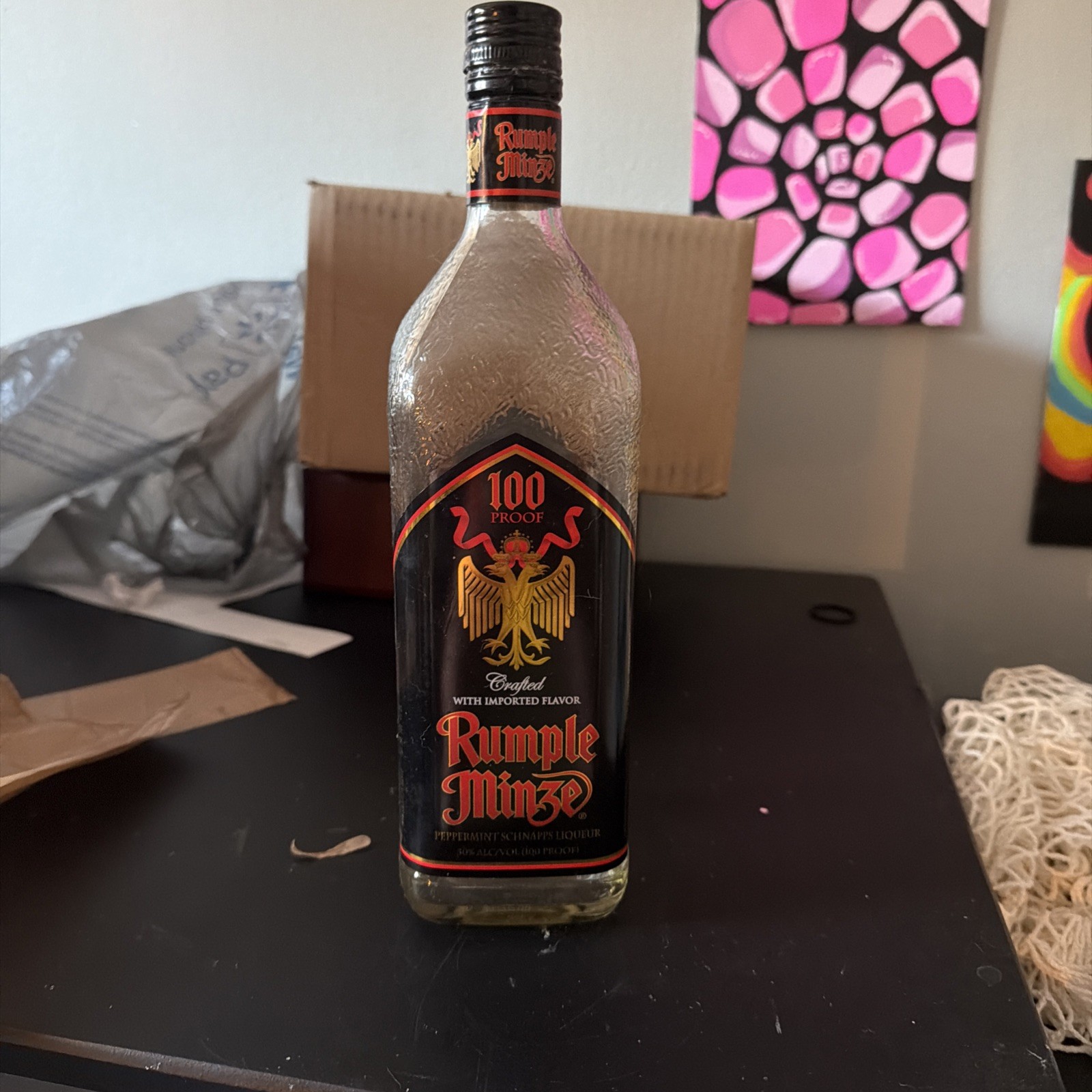 EMPTY 1 Liter Rumple Minze Textured Glass Craft/Décor/Art Bottle