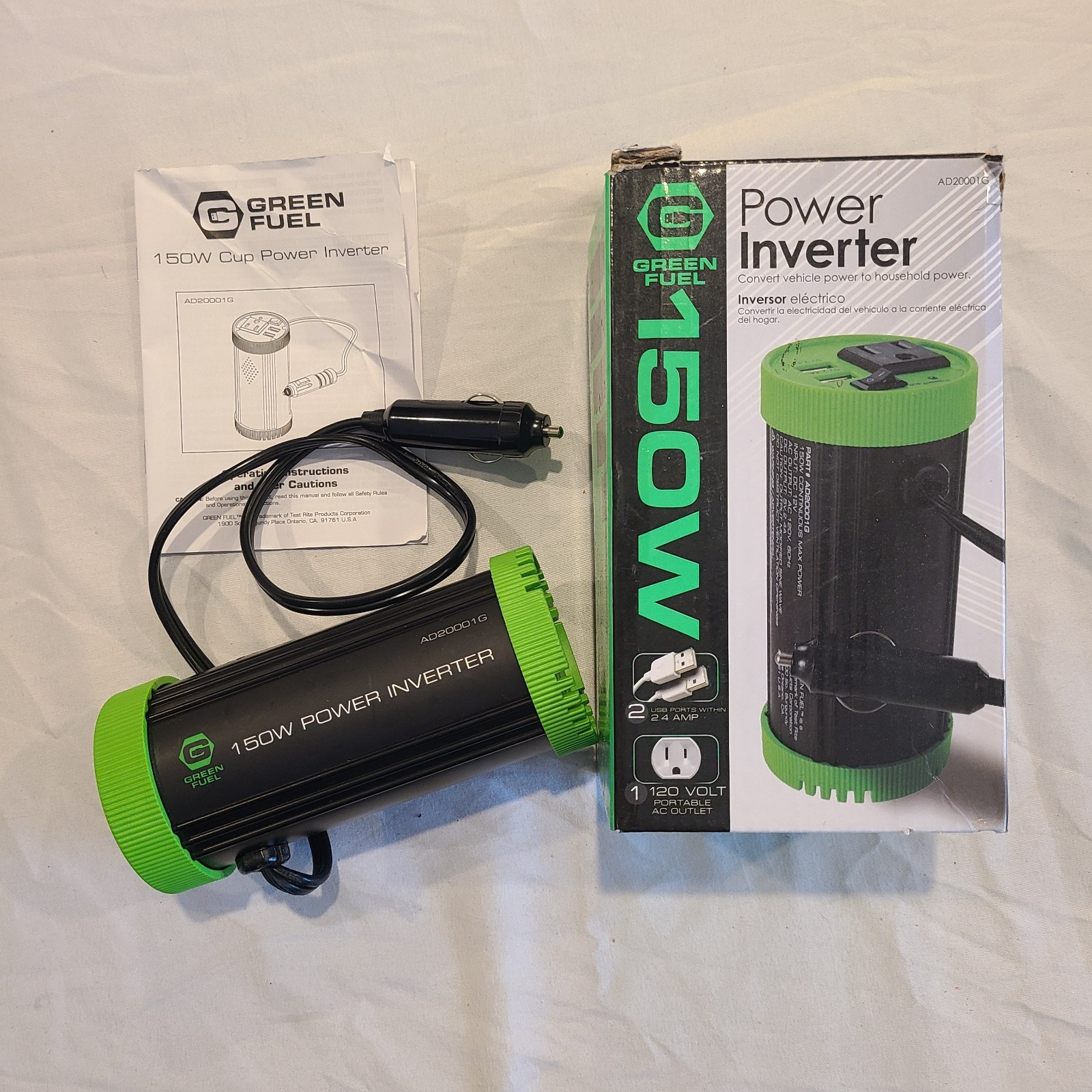 Green Fuel 150W Sine Wave Vehicle Power Inverter Charger 2USB Port AC Outlet NEW