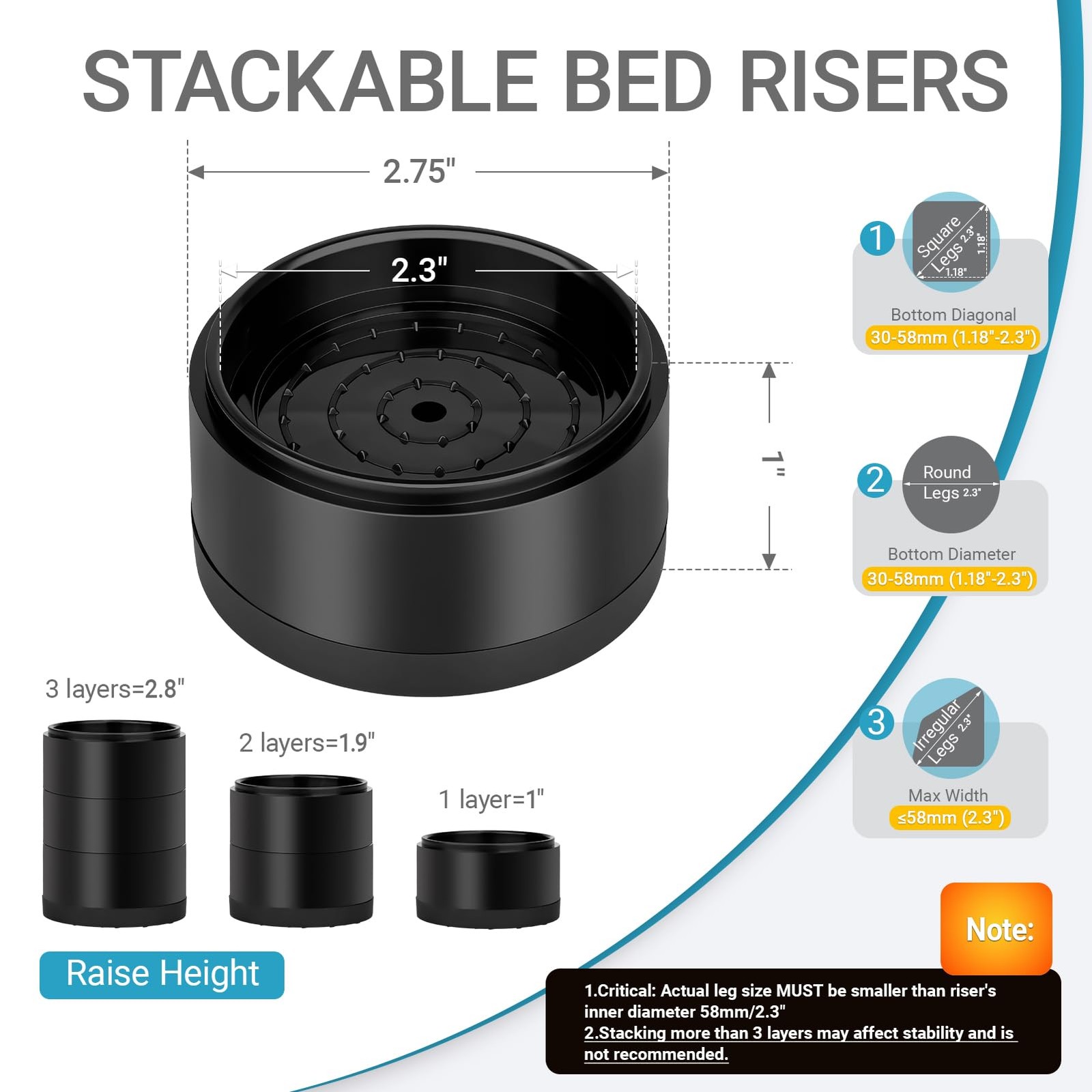 Heavy Duty Round Stackable Bed Furniture Risers Adjustable Pads 1 Inch 8 PCS
