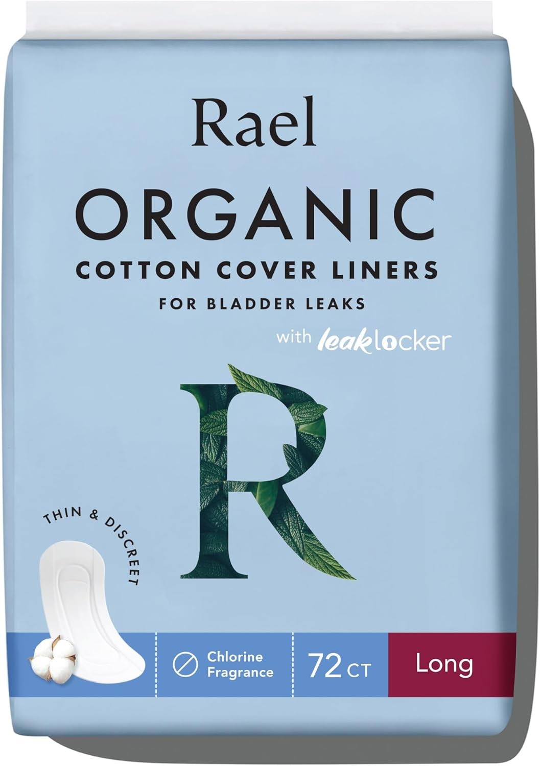 Rael Long Organic Cotton Cover Incontinence Liners for Women (Long, 72 Count)