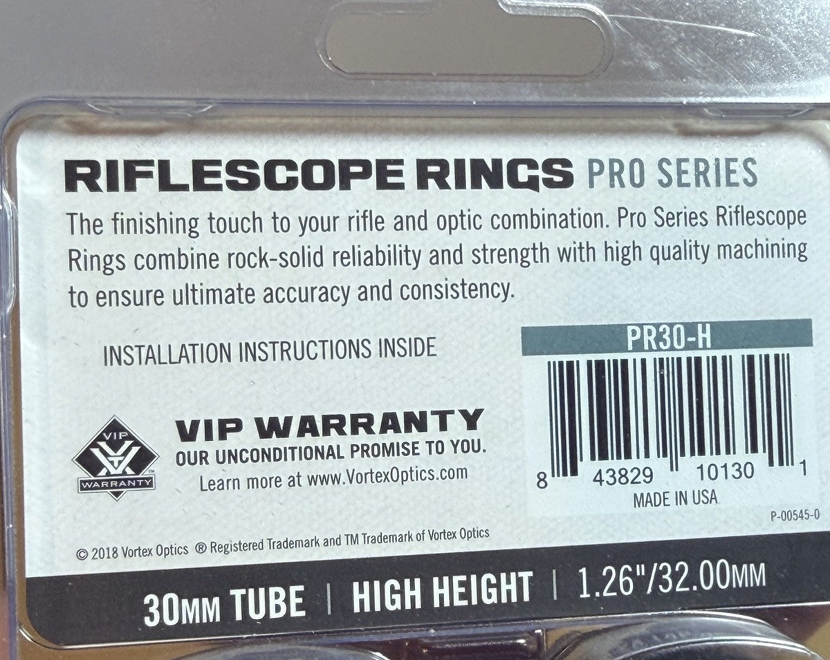 Vortex Optics PR-30H Pro Series Riflescope Rings
