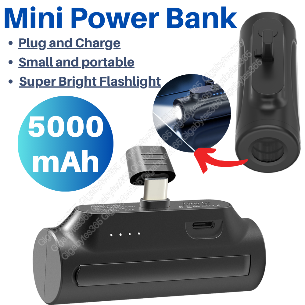 For Android Samsung LG Type-C Portable Charger 5000mAh Power Bank Battery Pack