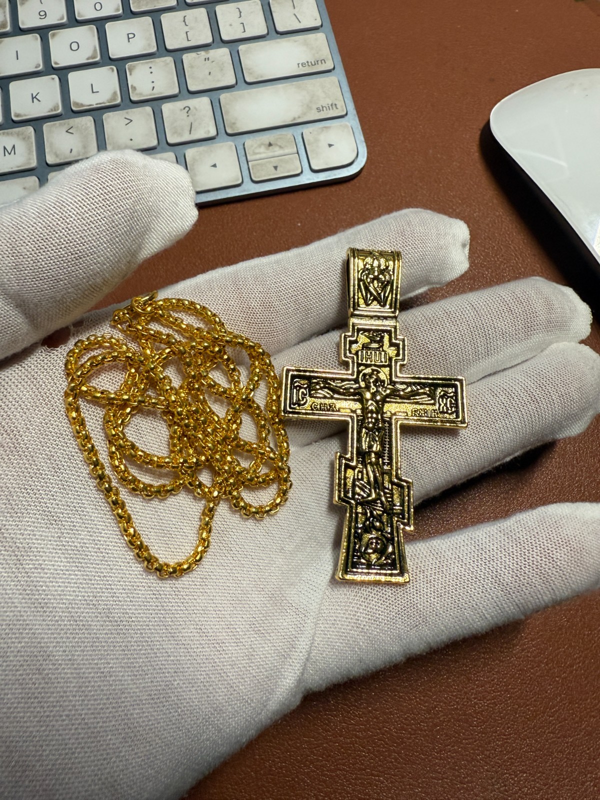 John Wick Jesus Cross Pendant Necklace Metal Jewelry Cosplay Prop Gold Tone (#1)