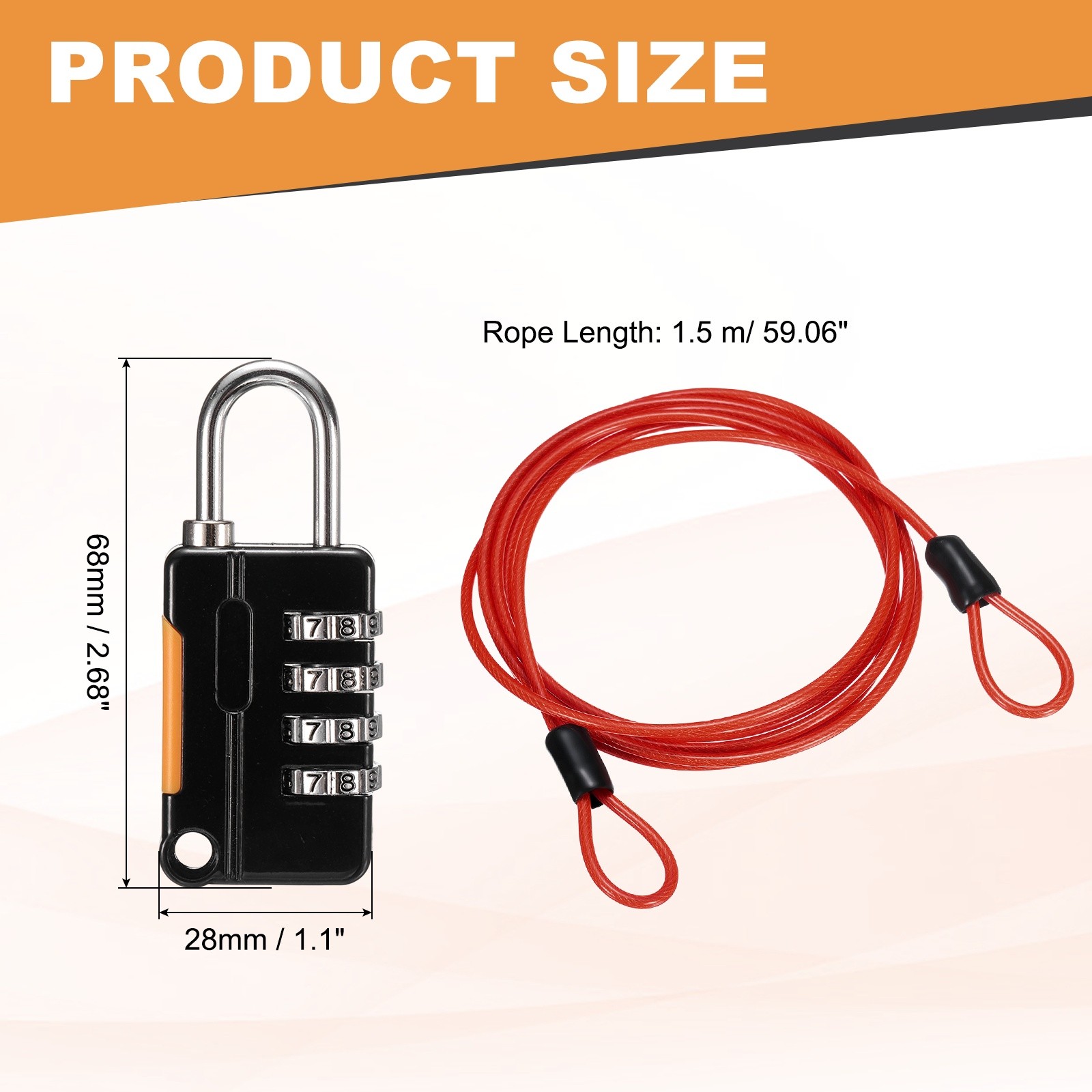 Security Steel Cable Digit Combination Lock 4.9Ft Coated Red Wire Lock