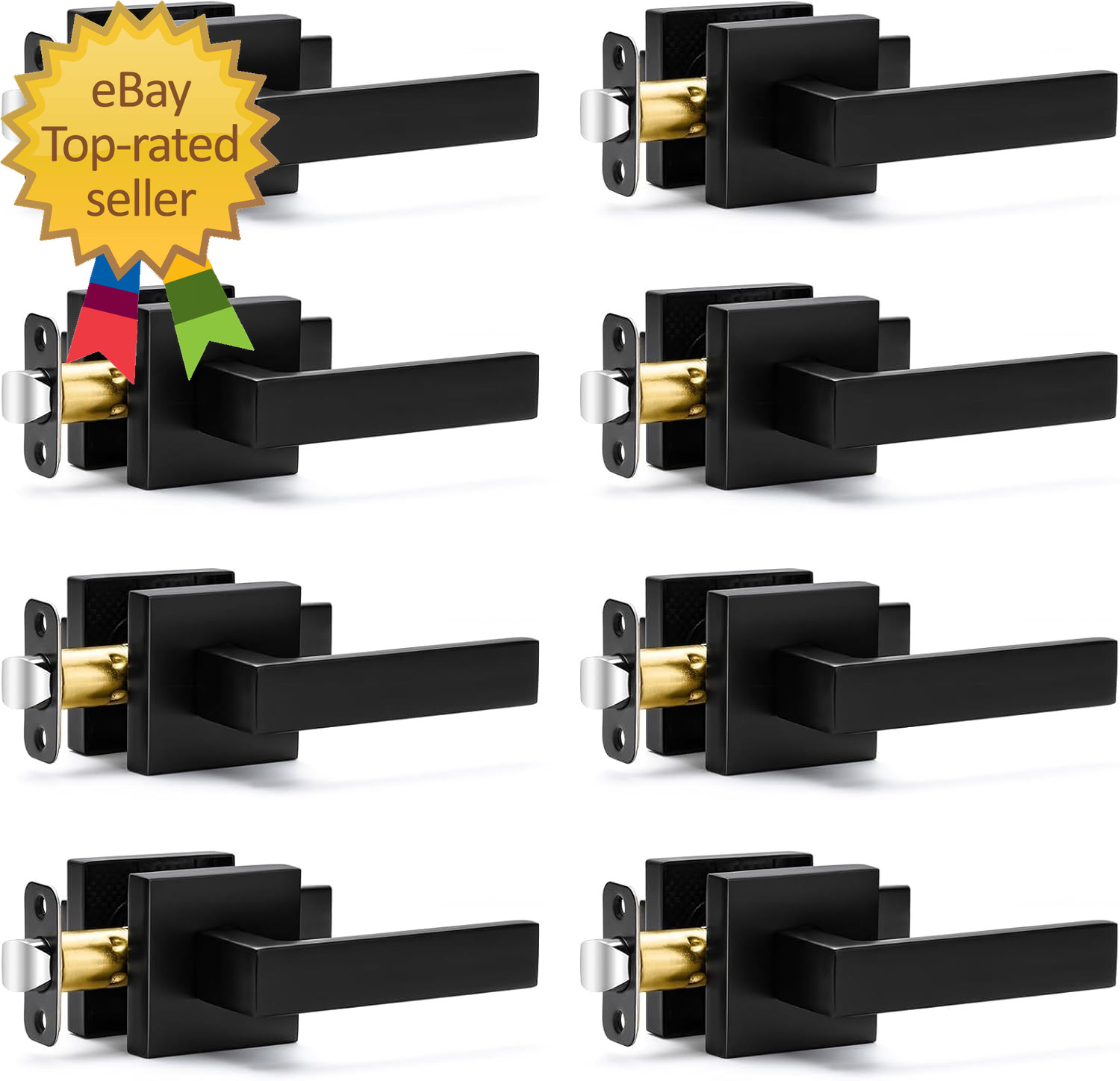 8 Pack Passage Door Handles Matte Black Door Knobs  Interior Door Knobs Square