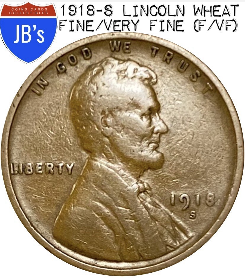 1918-S Lincoln Wheat Cent Penny 1c - FINE/VERY FINE (F/VF)