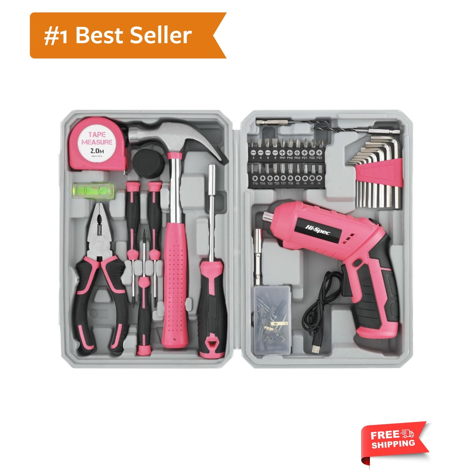 42pc Pink 4V USB Electric Power Driver & Household Tool Kit. Cordless Power S...