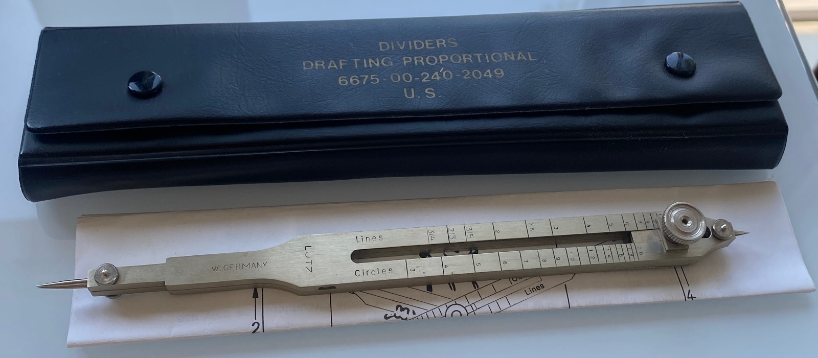 Lutz Drafting Proportional Divider W/U.S. Military Snap Case/W. Germany