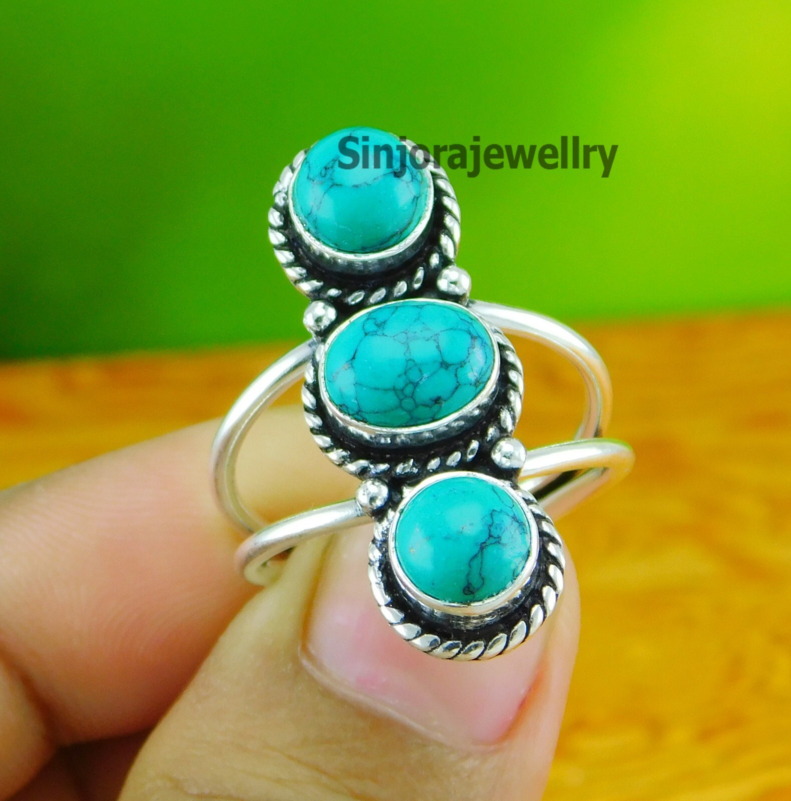Turquoise gemstone ring 925 sterling silver handmade Gift US size 5 to 10