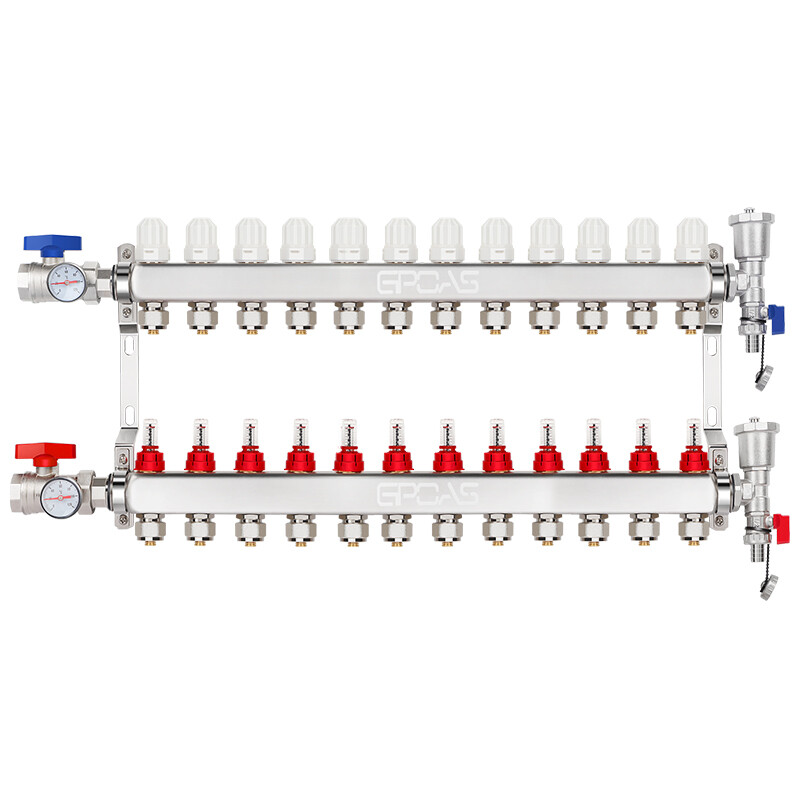 1/2” 12-Branch PEX Radiant Floor Heating Manifold Set Stainless Steel Kit