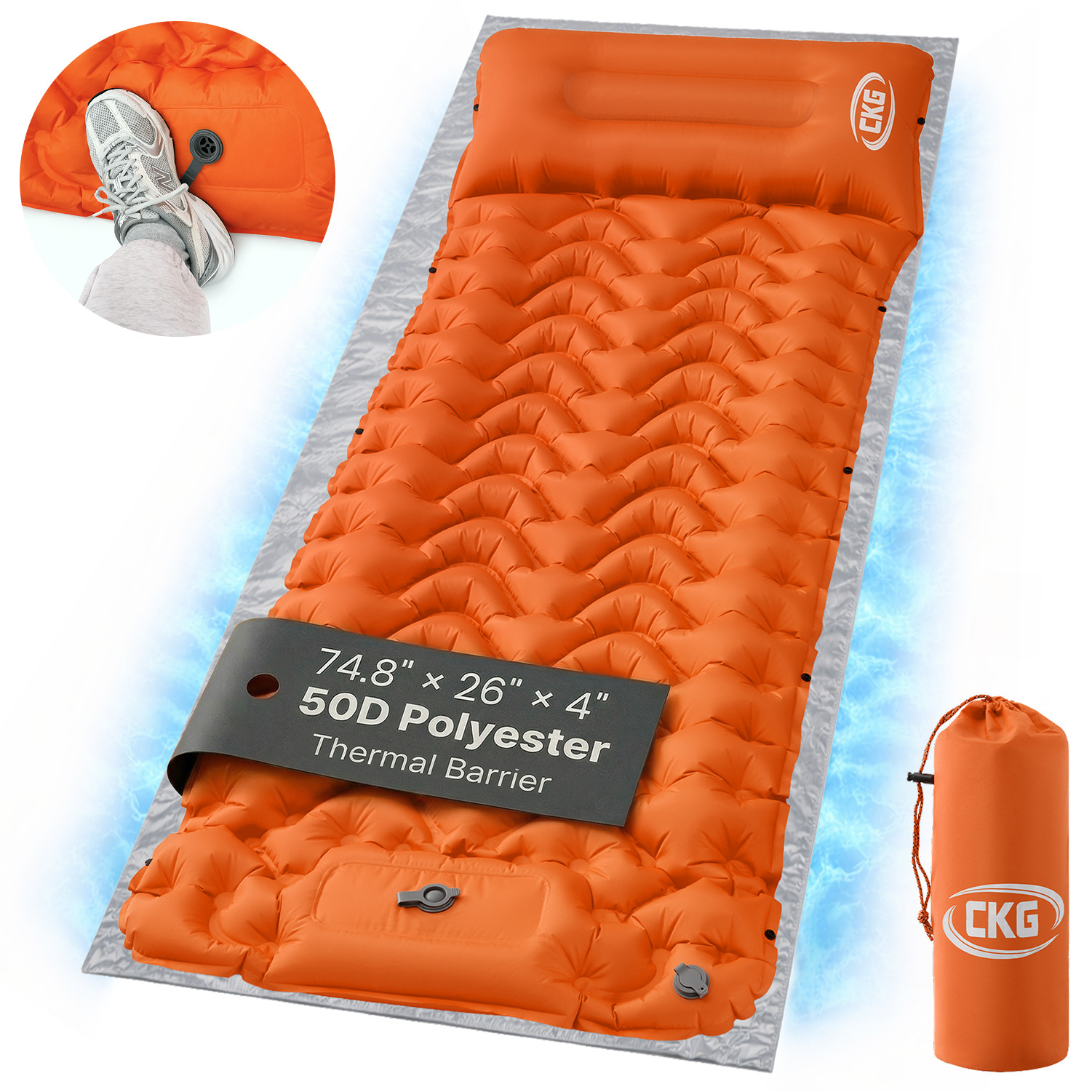 CKG Camping Sleeping Pad with Thermal Barrier, Ultralight Camping Mat 4in Thick