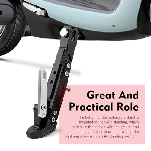 Motorcycle Kickstand, Height Adjustable CNC Alloy Side Stand with 1 PC Black