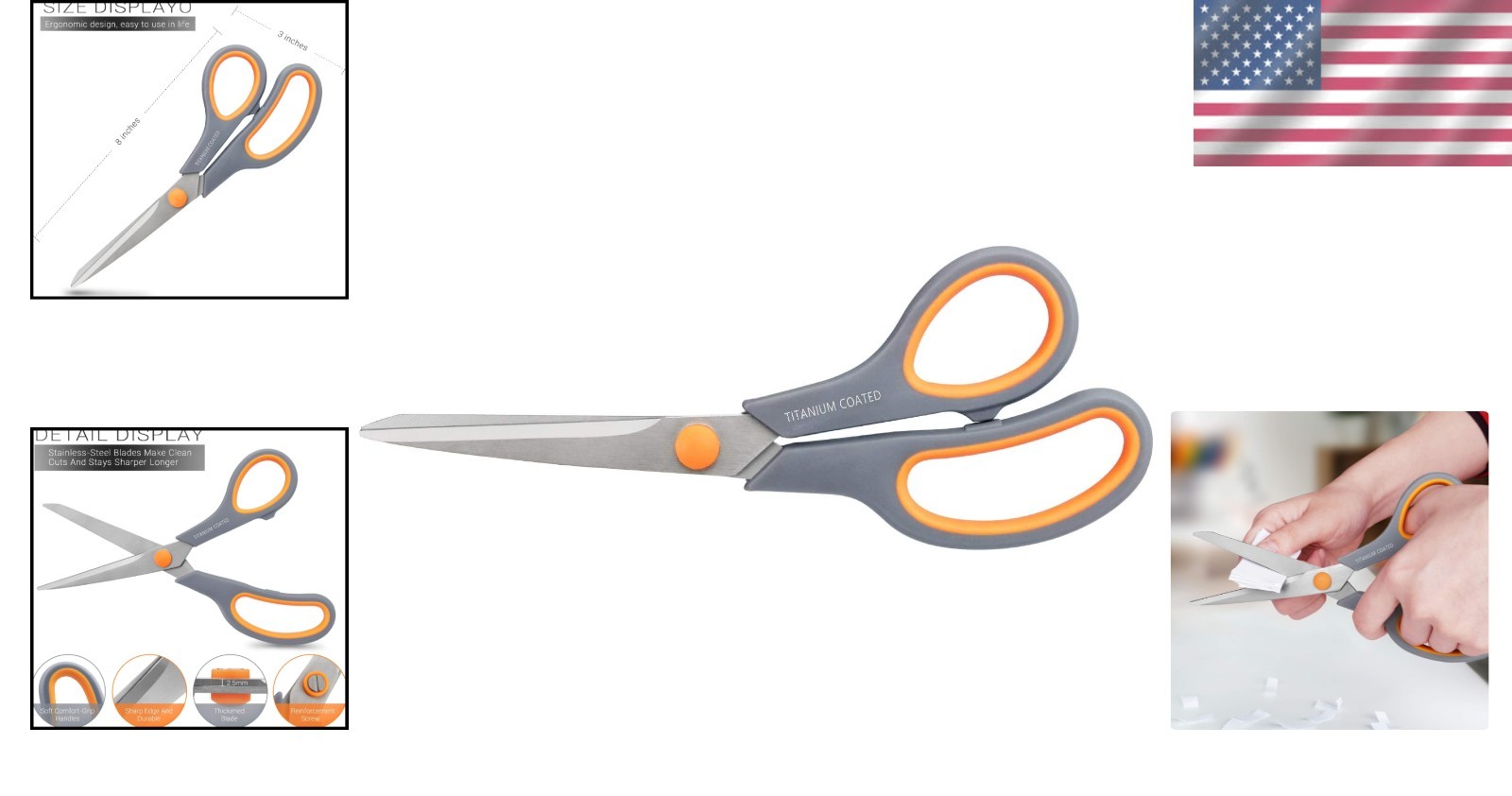 Ergonomic 8-Inch Titanium Coated Scissors, Sharp and Versatile for Every Project