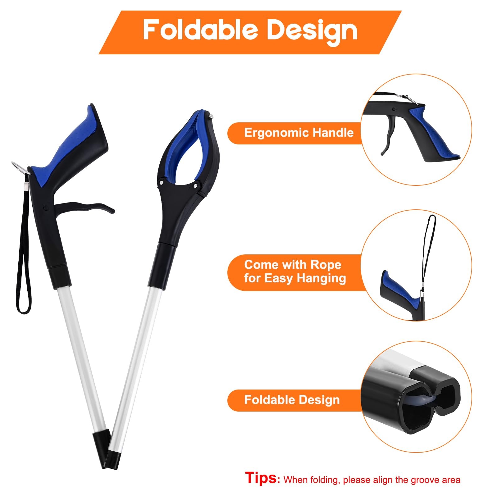 2-Pack Grabber Reacher Tool 34 inch Foldable Reacher Pickup Tool Rotating