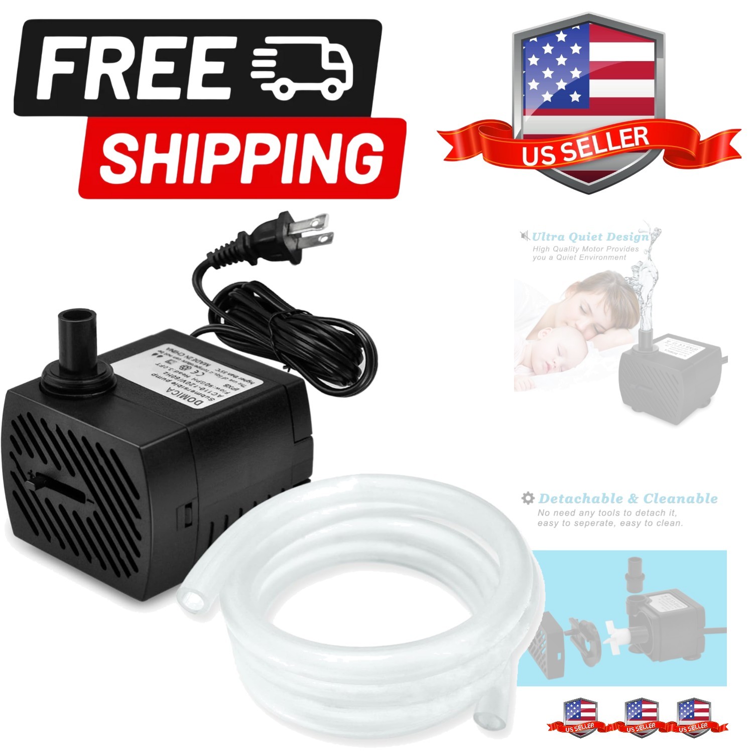 80GPH 4W Mini Submersible Water Pump with 2.2FT Tube for Pond, Aquariums, Fis...