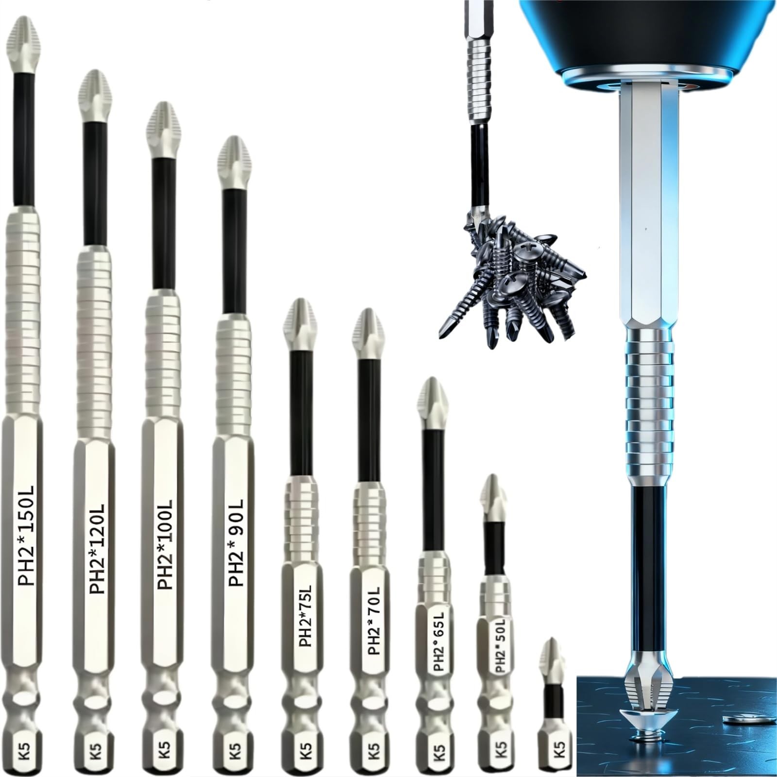 High Magnetic Screwdriver Drill Bit Set K5 Impact Resistant Non Slip Bit Set...