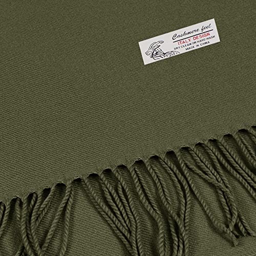 Plain Solid Color Cashmere Feel Classic Soft Luxurious Winter Olive Green