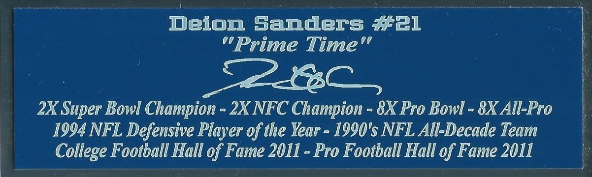 Deion Sanders Autograph Nameplate Dallas Cowboys Autograph Photo Ball Jersey