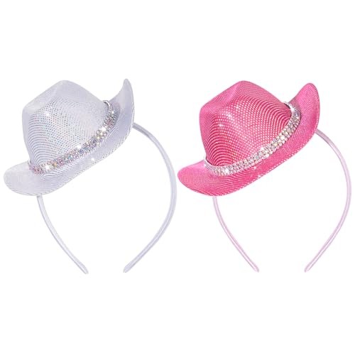 Haakong Mini Cowboy Hats Headband Glitter Pink Small Dark Pink-dot，silver-dot