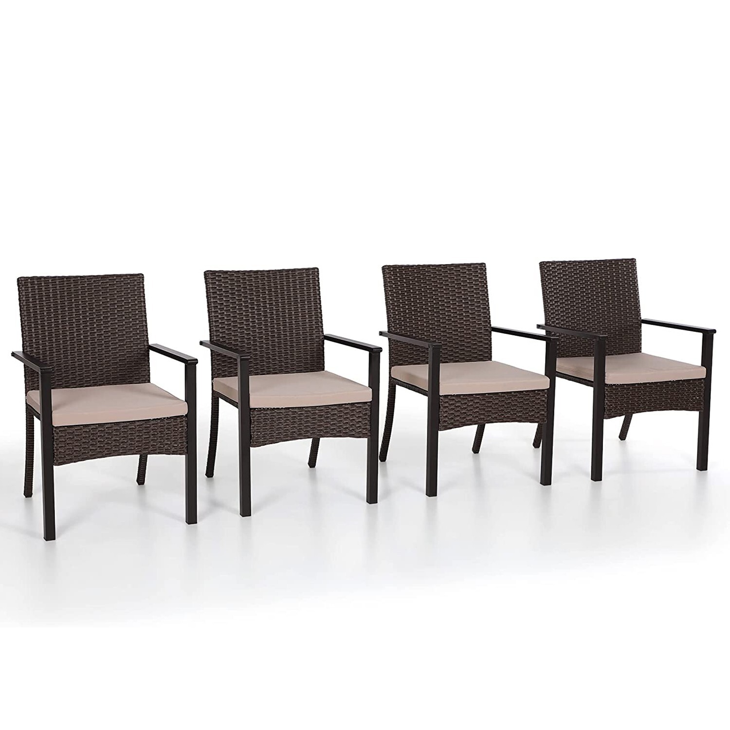 Patio Furniture Set 4 Pcs Outdoor Wicker Chair Rattan Chair Conversation Cushion