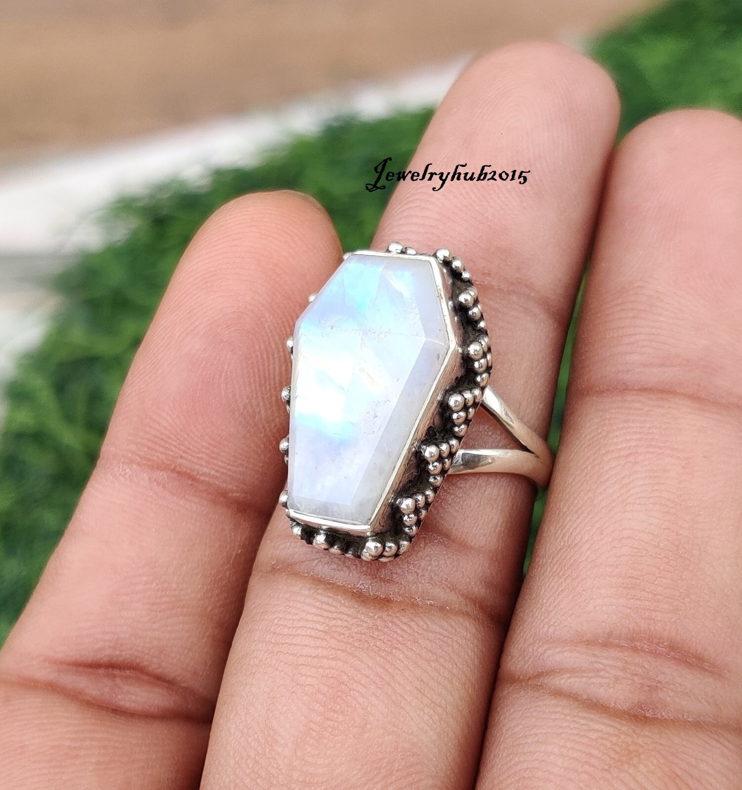 Moonstone Coffin Ring 925 Sterling Silver All Size Moonstone Jewelry MO*