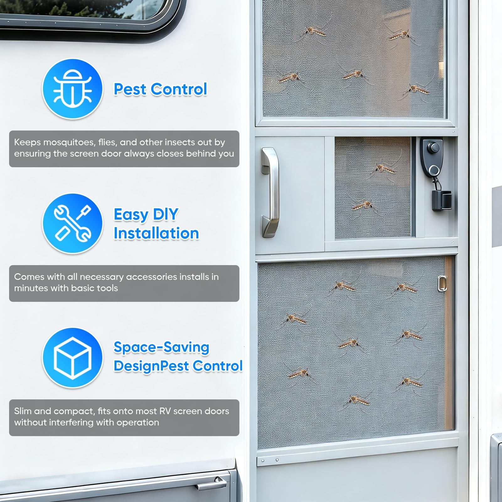 RV Screen Door Closer with Adjustable Tension, Aluminum Automatic Closing Dev...