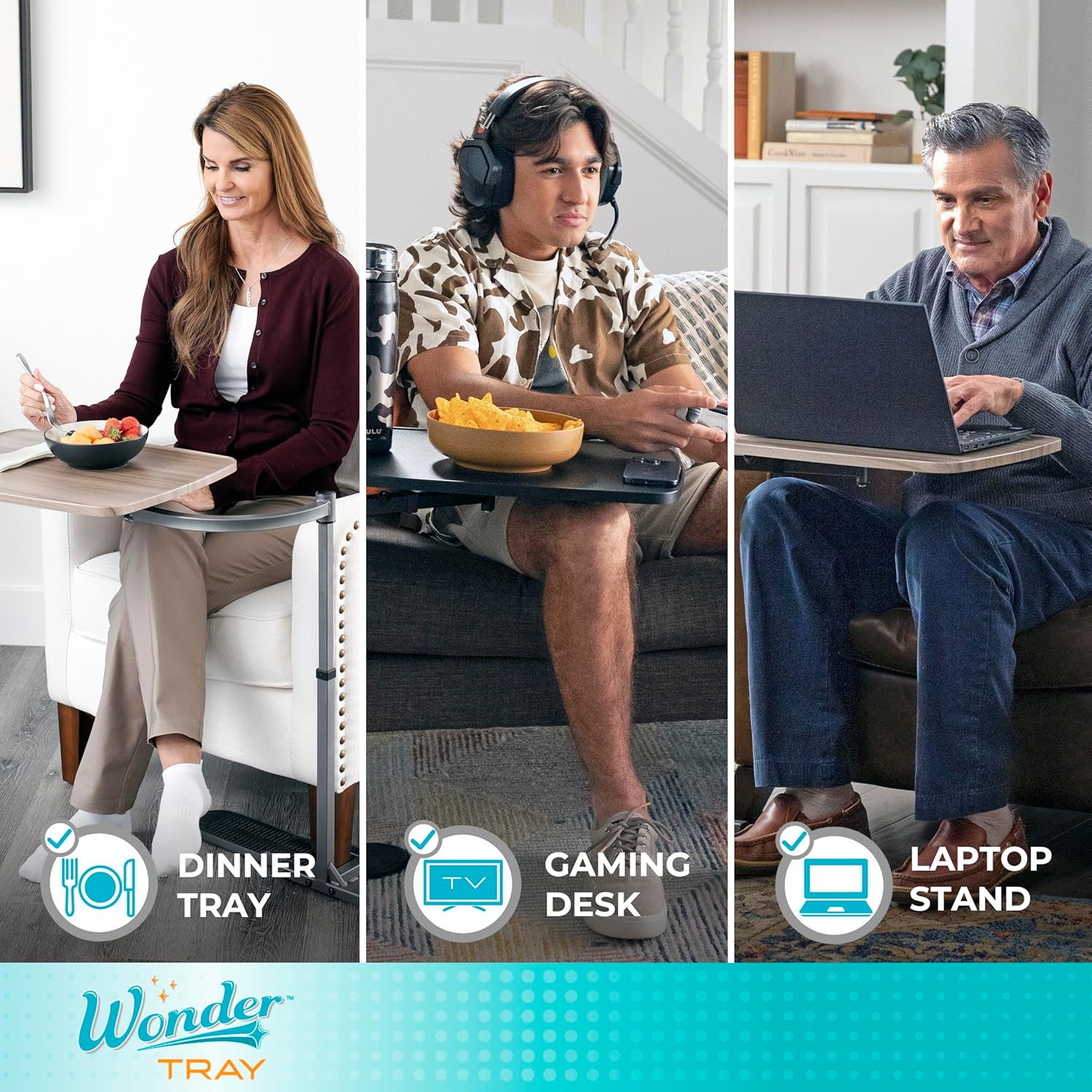 Adjustable Swivel Laptop Stand & Couch Desk - Walnut Side Table & Gaming Tray