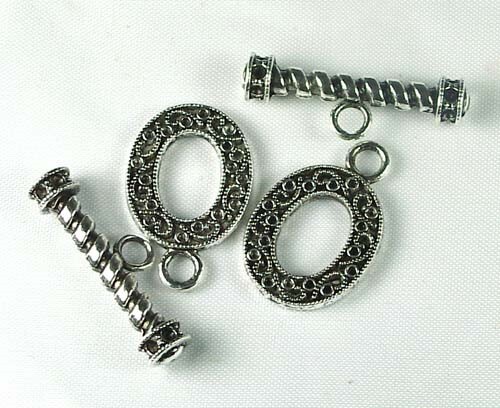 2 pair Large Ornate Antique Silver Pewter Oval Toggle