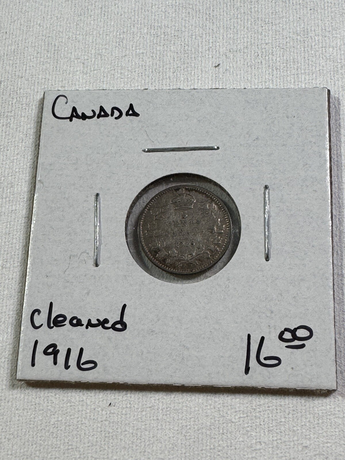 1916 Canada 5 Cents Small Silver Coin Cleaned