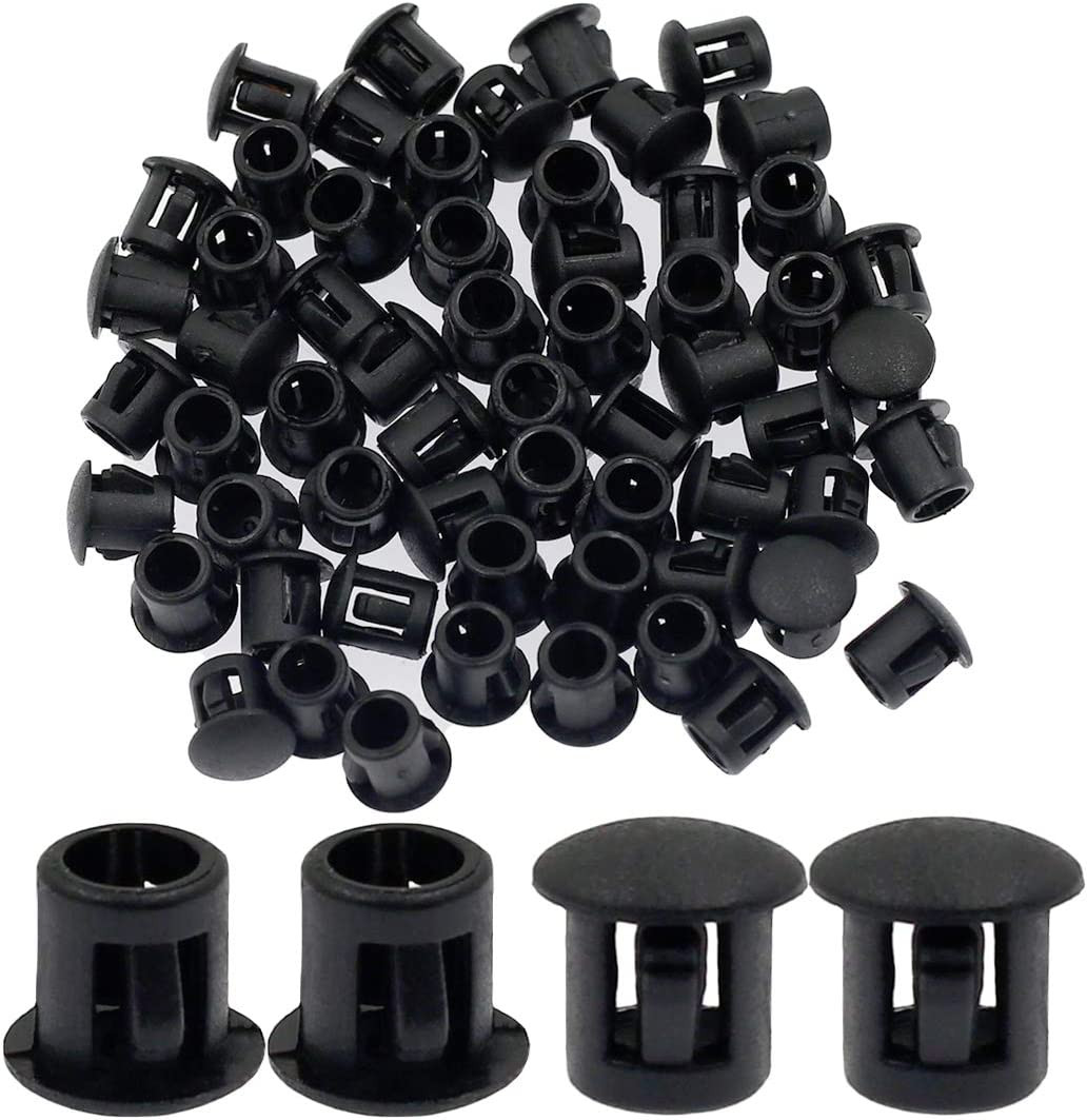60 Flush-Type 6Mm Black Plastic Hole Plugs, Snap-In Locking End Caps