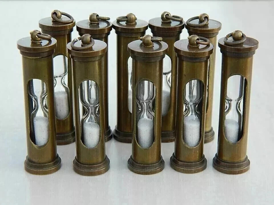 Lot Of 10 Unit Brass Sand Timer Pendant Key Chain Maritime Antiques Hourglass