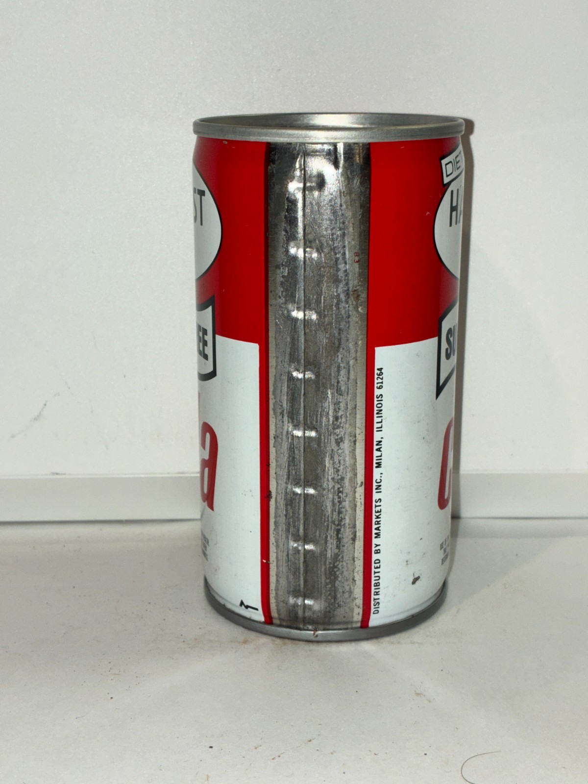 Diet Harvest Day Sugar Free Soda can, crimped, bar code, bottom opened