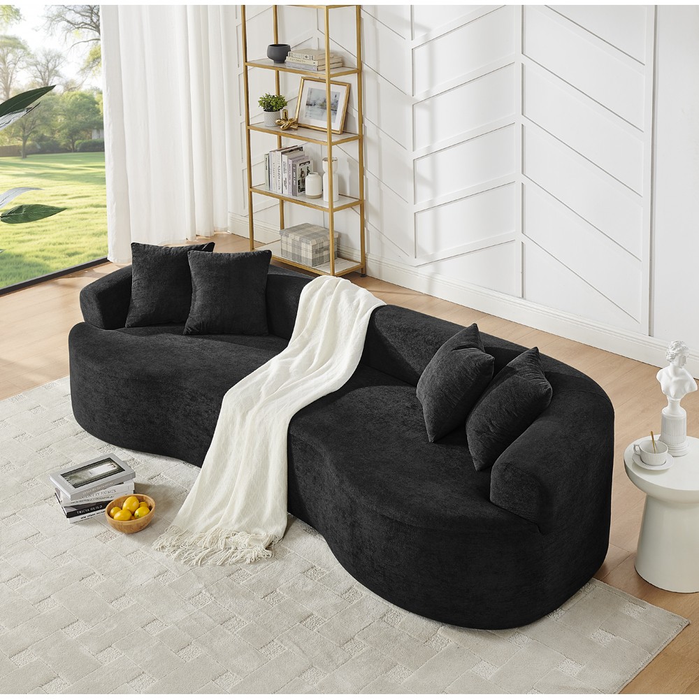 4-Seater Chenille Sofa Set, Modern Curved Couch, Soft, No Assembly