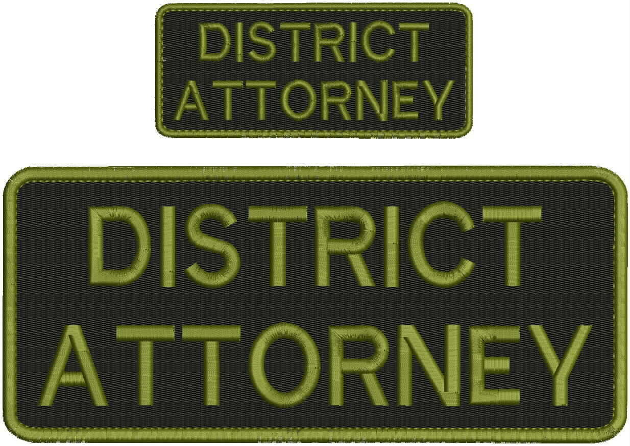 "District Attorney"  embroidery patch  4x10 and 2x5 inches hook Od green