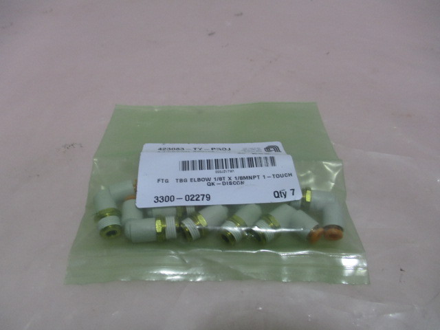 7 AMAT 3300-02279, 423083-TY-PR0J, FTG TBG ELBOW 1/8T x 1/8MNPT Touch. 417159