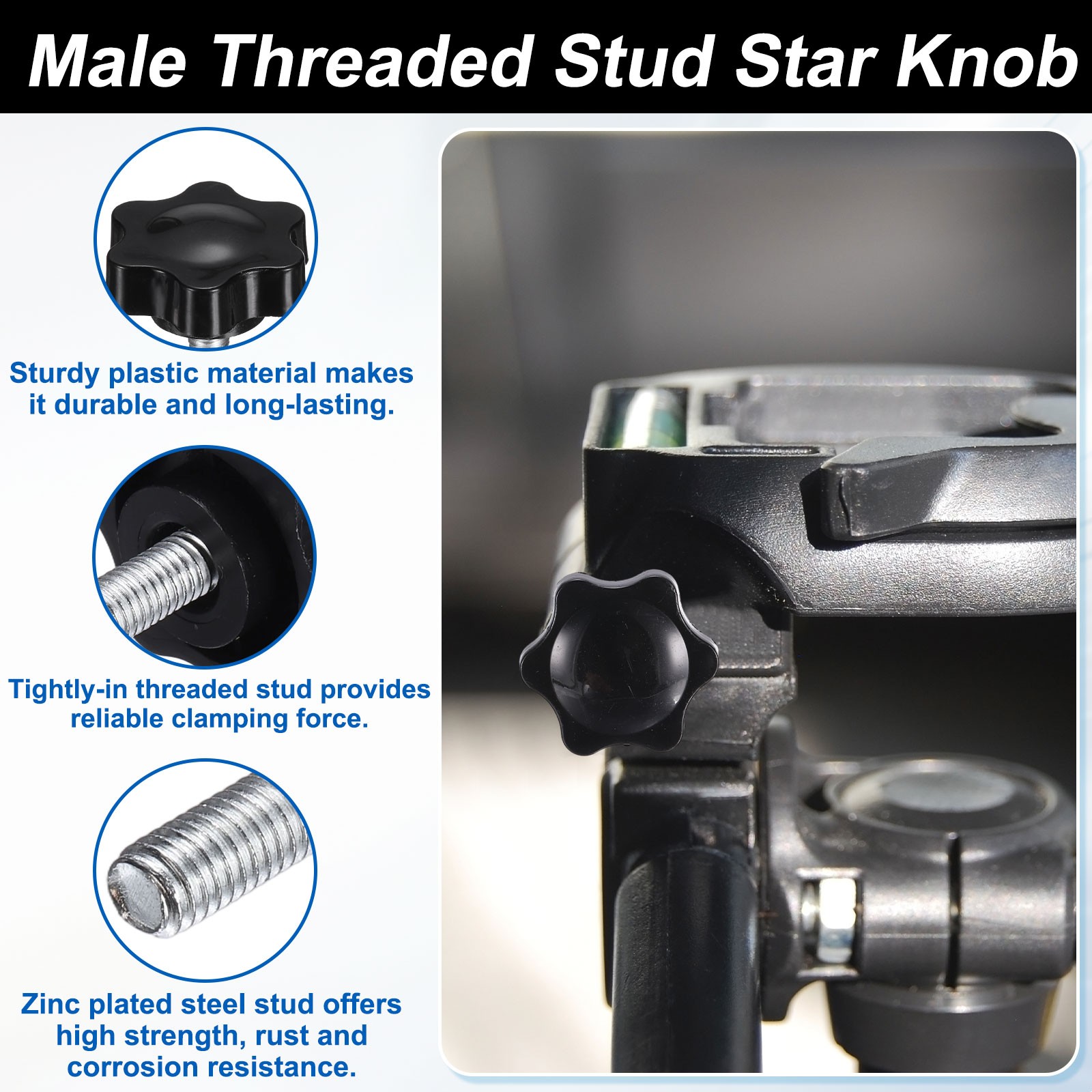 2 Set Star Knobs M5 x 50mm Male + M5 Female Thread 32mm Head Handles, Black