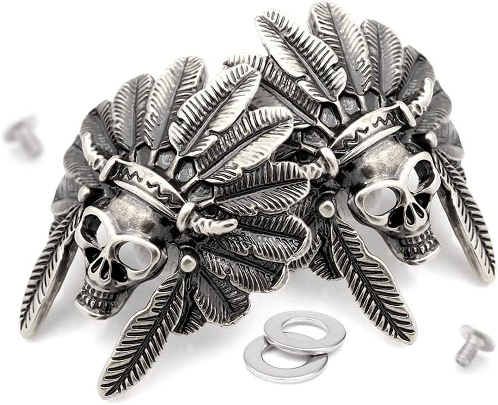 Indian Skull Concho Screw Back Indian Head Tribal Chief Conchos Leathercraft 2Pc
