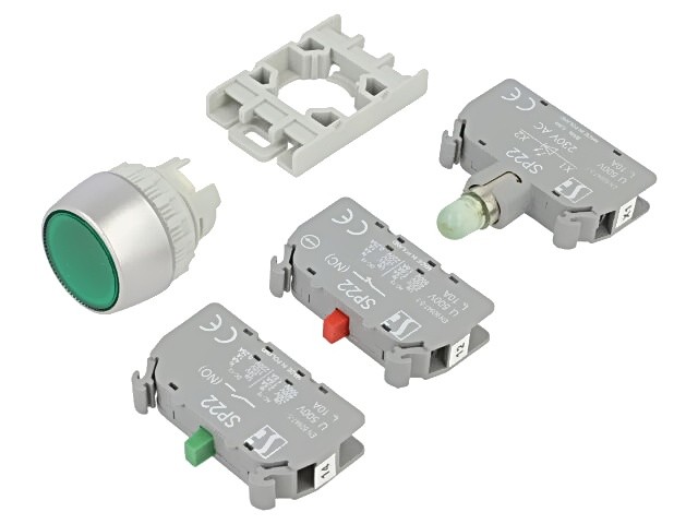 SP22-KLZ-11-230-LEDAC switch: pressure 22mm rod.Pos: 1 NC + NO green LED IP6...