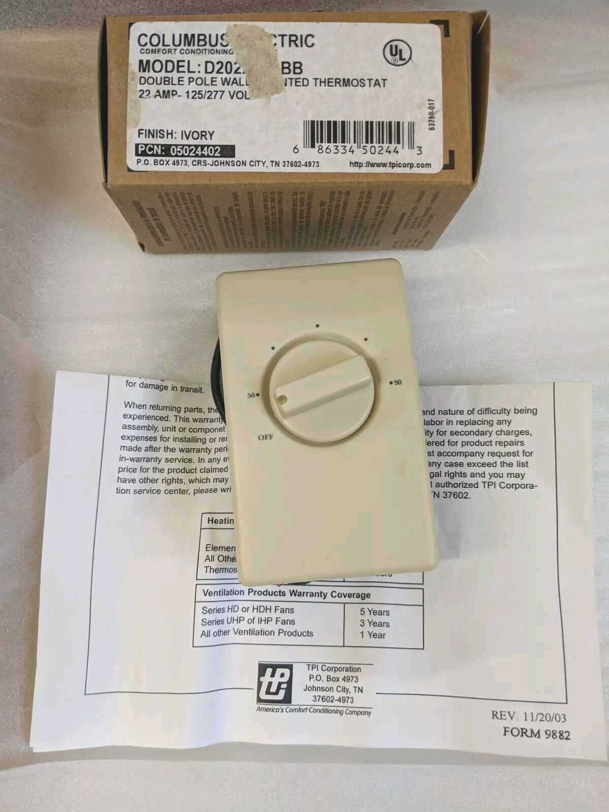 NEW GENUINE COLUMBUS ELECTRIC MODEL S2022H10AB WALL MOUNTED THERMOSTATS