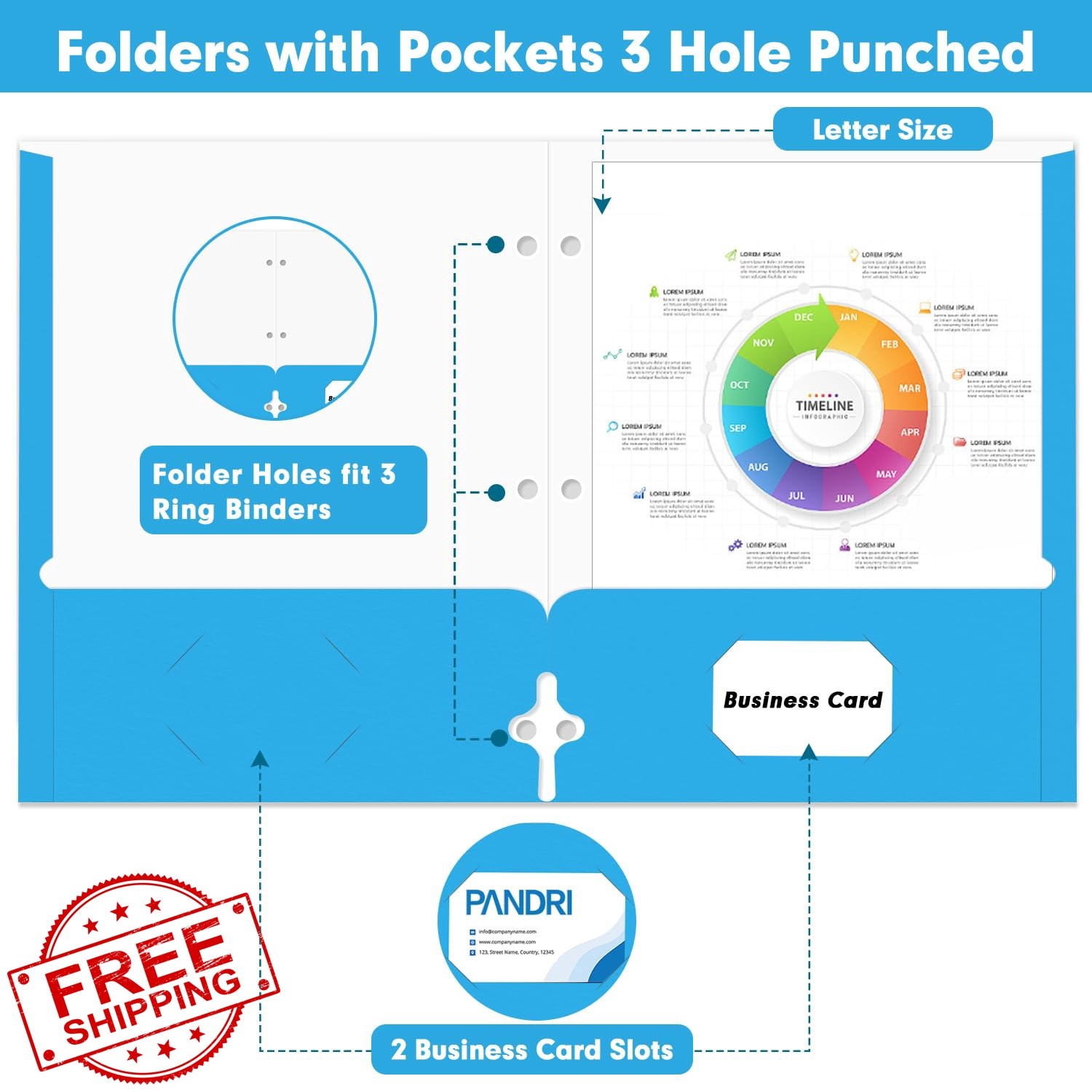 PANDRI Lightblue 60 Pack 2 Pocket Folders