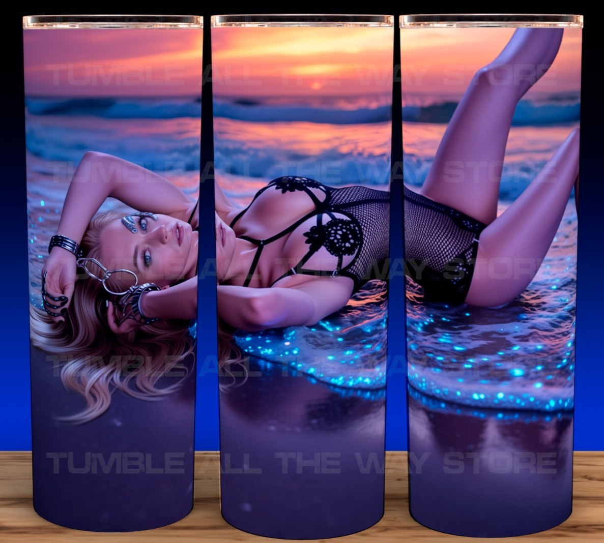 Sexy Jeri Ryan Star Trek Seven of Nine in Lingerie on Beach Cup Mug Tumbler 20oz