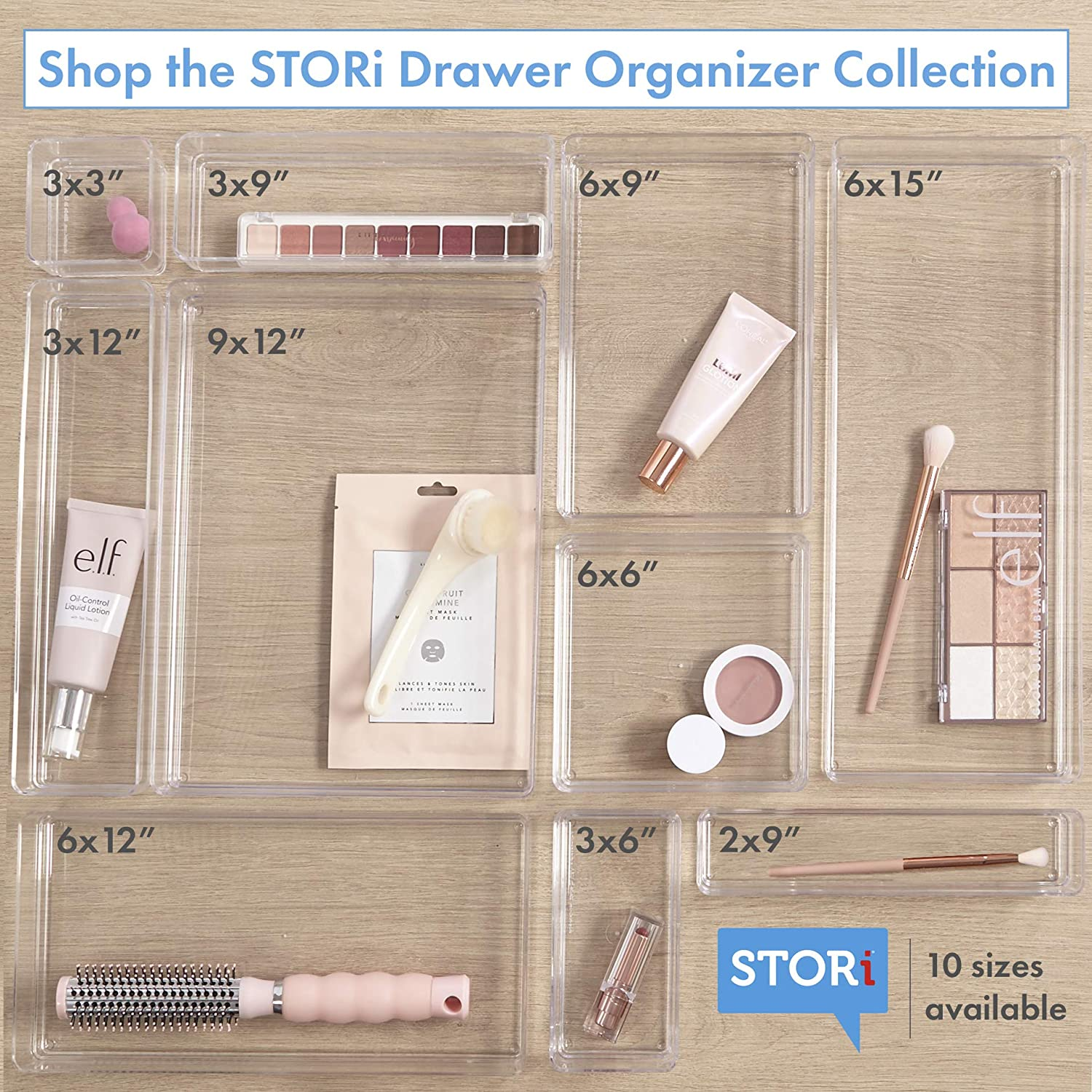 Simplesort 18-Piece Stackable Clear Drawer Organizer Set | Multi-Size Trays | Ma