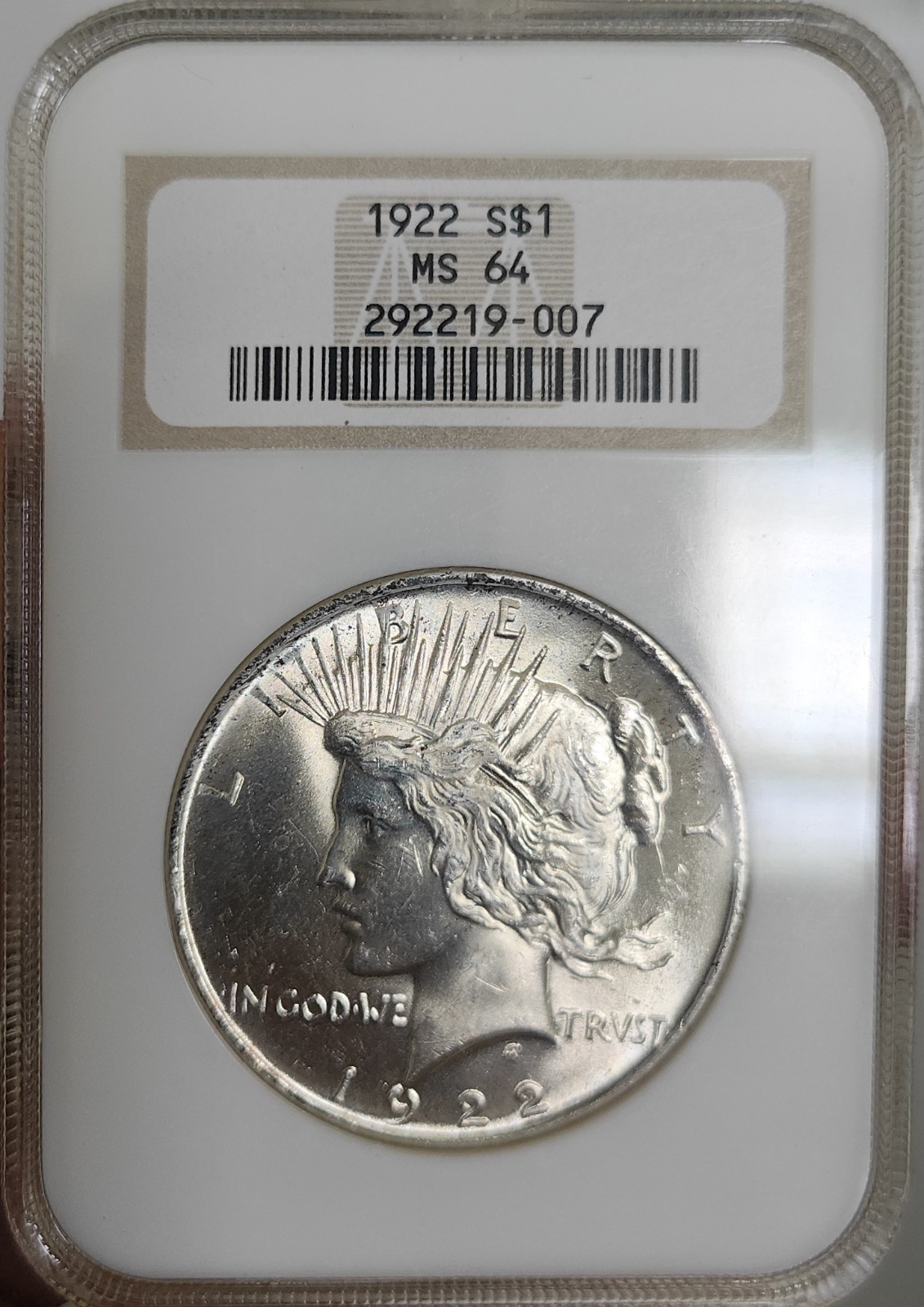 1922 Peace Silver Dollar $1 NGC MS64 Choice Uncirculated Blazing Luster Cert#