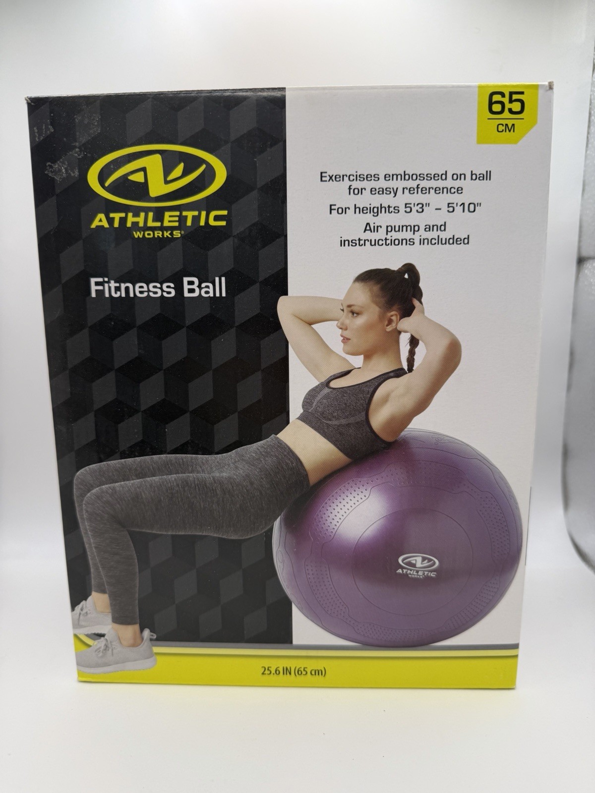 65 cm Yoga Fitness Ball Anti Burst With Air Pump by Athletic Works NEW PURPLE